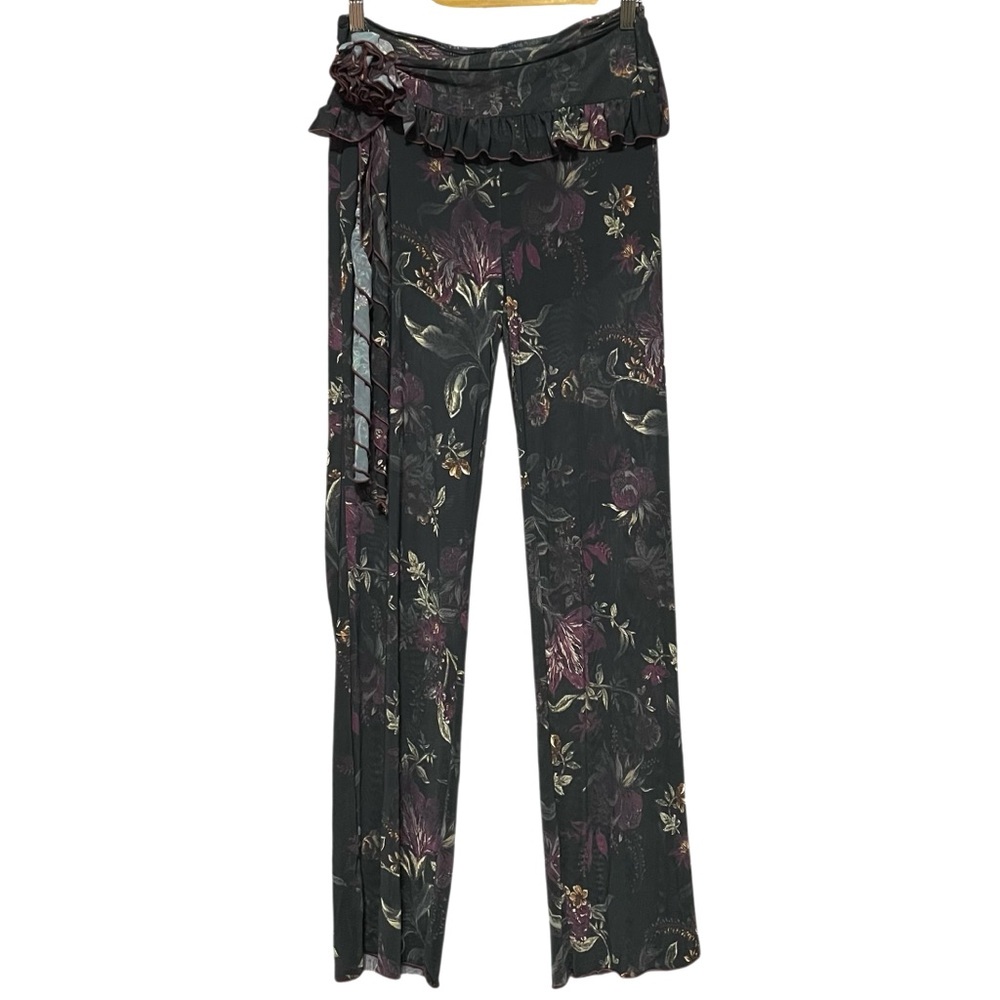 Free People Sheer Floral Black Flares‎ Pants Size S Comfortable Hippie Bohemian - Picture 3 of 15
